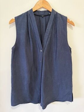 Kobi Halperin Raquel Sleeveless V-Neck Navy Button Front Top
